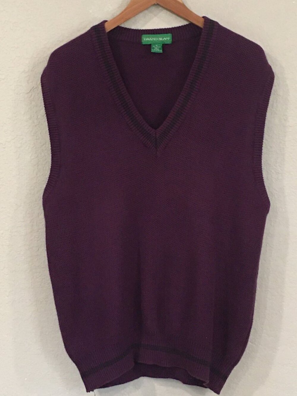 VTG Grand Slam Men Sweater Vest M Purple Knit‎ Vintage Grandpa 100% Cotton Retro